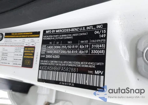 2015 Mercedes-Benz Ml 350 4Matic из США, поврежденный, VIN 4JGDA5HB6FA582881